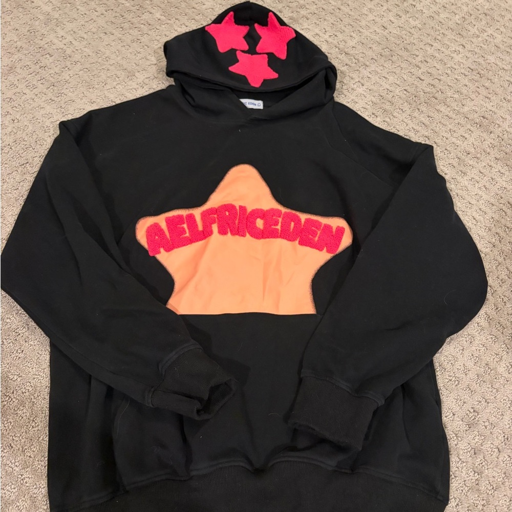 Aelfric Eden Black Hoodie with Pink Star Accent